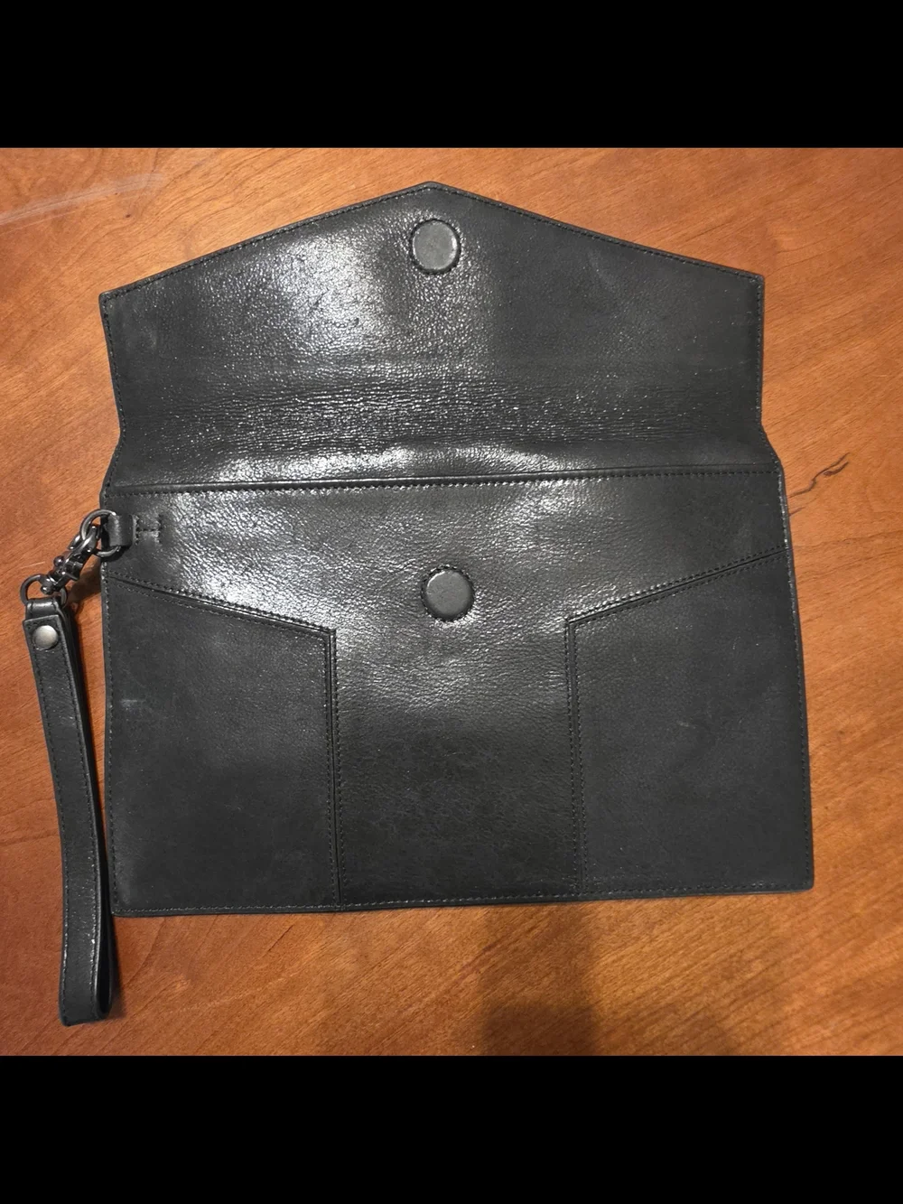 Botkier New York Black Leather Envelope Wristlet Clutch Wallet Black